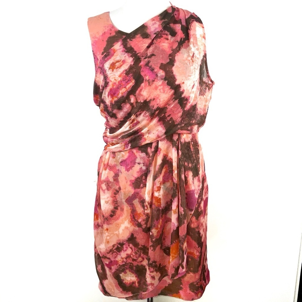 Chequer Orange/Peach/Brown Diamond Pattern Sleeveless Midi Dress | Size 4